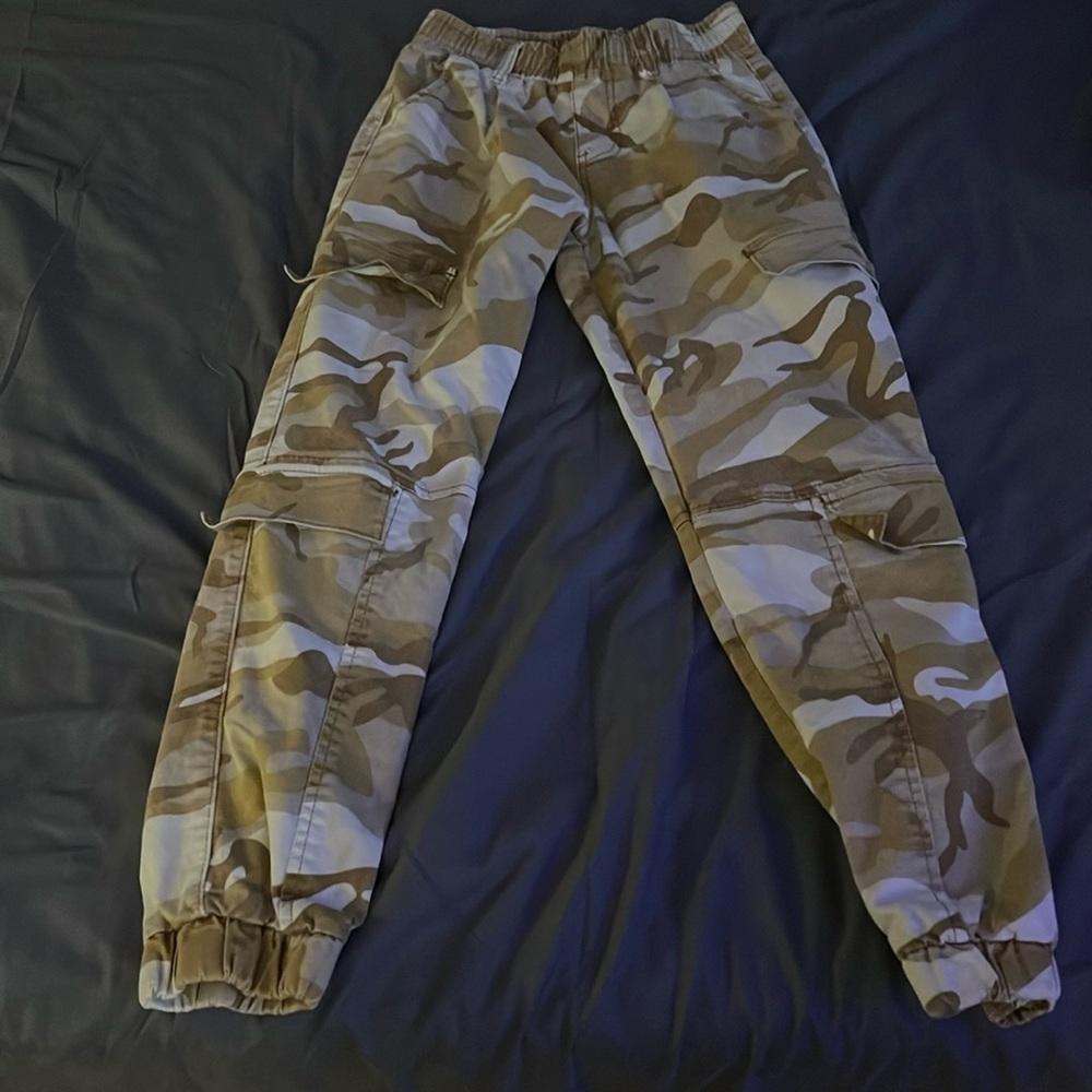 Camouflage patterned pants.